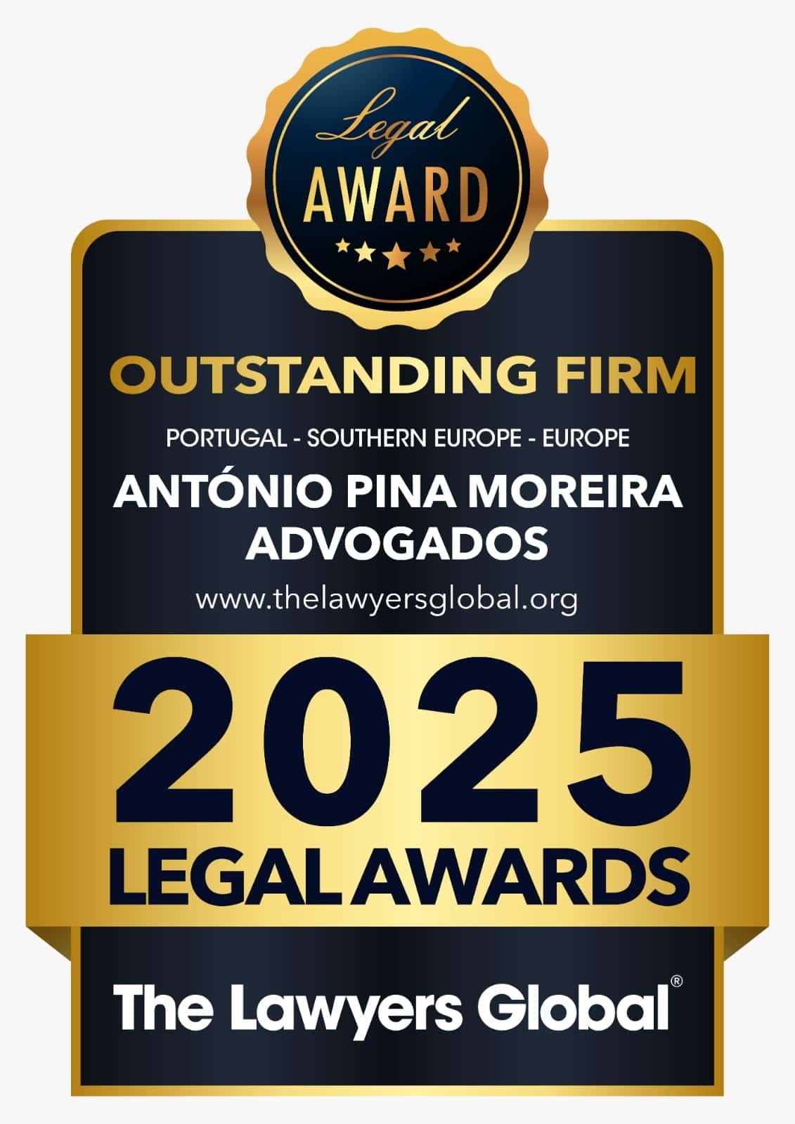 Prémio Outstanding Firm 2025 — The Lawyers Global, atribuído a António Pina Moreira Advogados de Insolvência