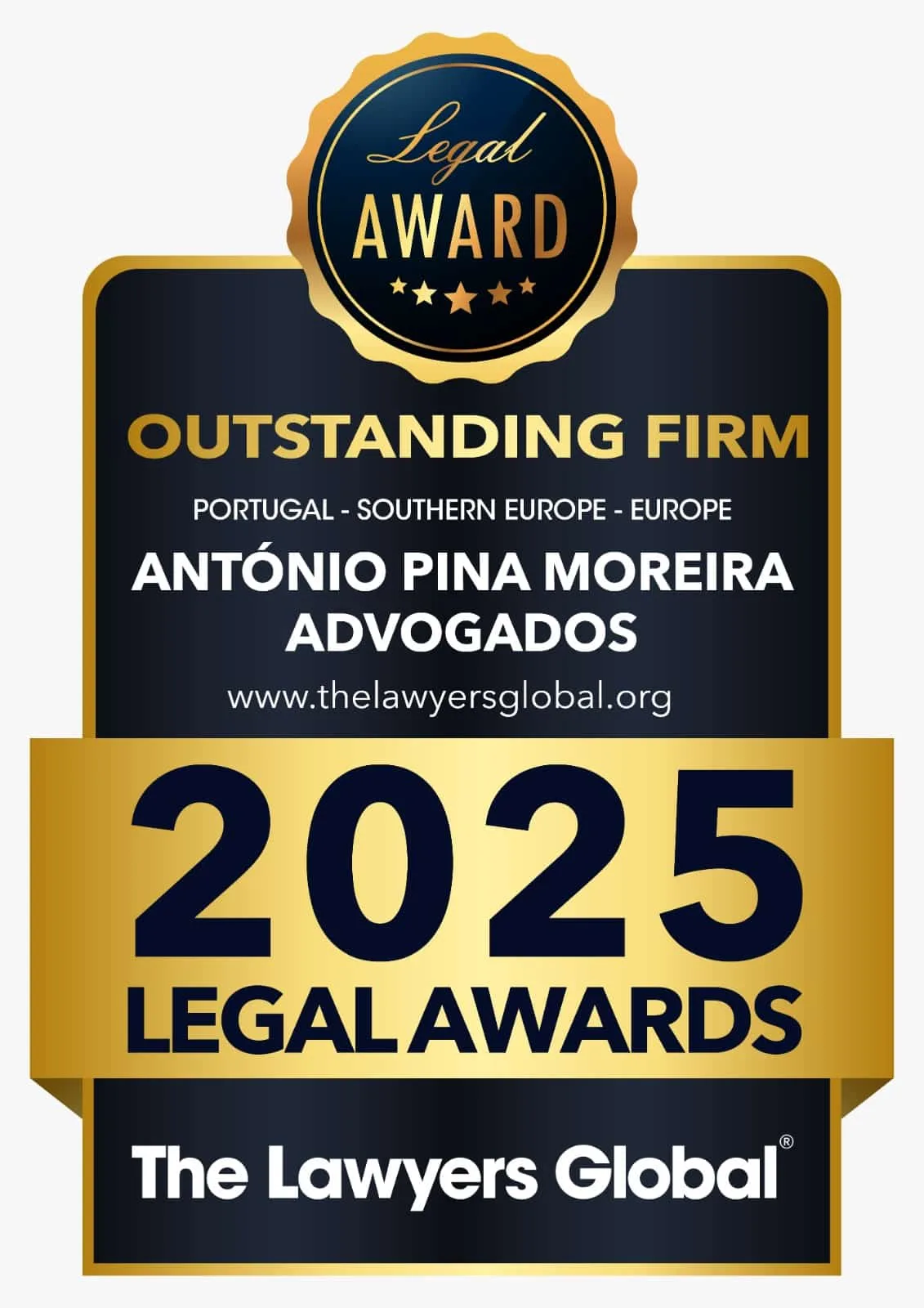 Prémio Outstanding Firm 2025 — The Lawyers Global, atribuído a António Pina Moreira Advogados de Insolvência